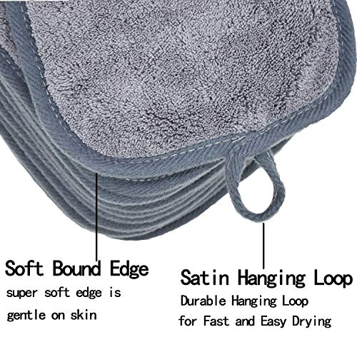Makeup Remover Cloths for Face, Eye, Lips - Reusable Makeup Remover Pads Soft Microfiber Facial Cleansing Cloths 8 x 8 inch 12 Pack (Gray)