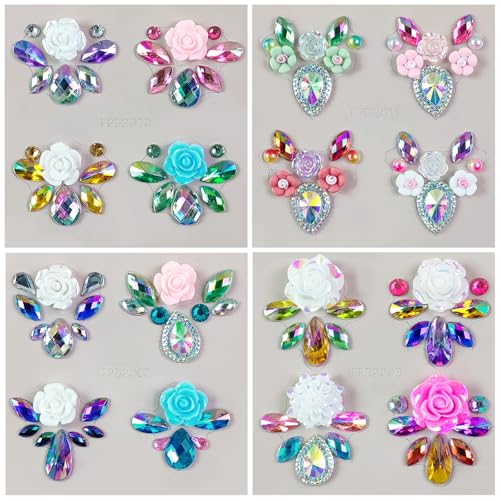 16 Colors Rainbow 3D Rhinestone Crystal Tattoo Sticker for Eyebrow Face Body Makeup Temporary Tattoo Women Festival Accessory DIY Decorations Self Adhesive Eye Gems