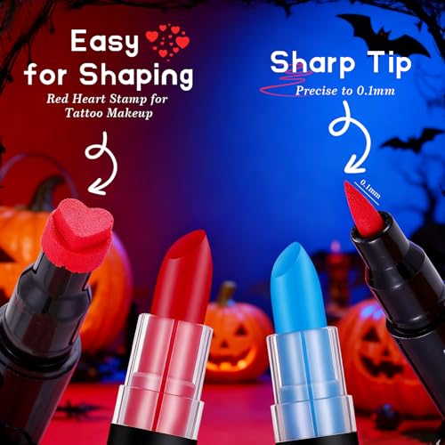 Halloween Makeup Kit for Harley Quinn Cosplay, Red Liquid Eyeliner Stamp, Red and Blue Face Body Paint Stick, Costume Accessories for Harley Quinn Cosplay SFX Looks