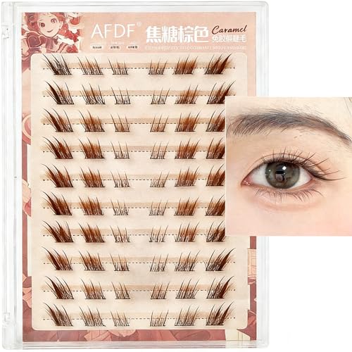 Brown Self Adhesive Fake Eyelashes 60 Clusters Press On Eyelash LASGOOS Natural Curl 3D Lash 10-12mm Pre-Glued Longlasting Winged Lashes Bulk DIY Eyelash Extensions No Glue Needed False Lashes SDJ