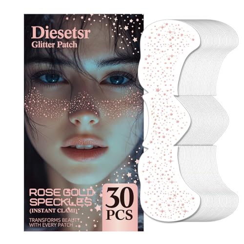 Glitter Freckles Face Tattoo, 30PCS Rose Gold Body Glitter Temporary Tattoos Sparkle Patches for Women, Waterproof Fake Freckles,Festival Rave Outfits Festival Decorations (Rose Gold)