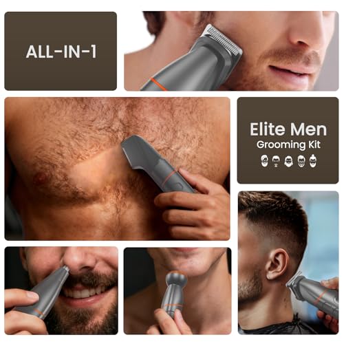 Manscape All-in-One Body & Pubic Hair Trimmer for Men, No-Nick Groin & Ball Shaver, Waterproof Mens Electric Grooming Kit with LED Display, USB Rechargeable (Grey)
