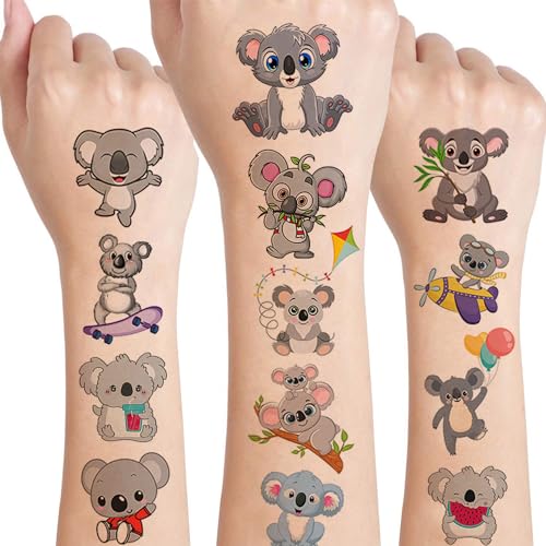 12 Sheet Koala Temporary Tattoos Stickers, Koala Birthday Party Supplies Decorations Cute Small Animal Fake Tattoos Stickers Koala Party Favors Goodie Bag Fillers School Classroom Reward Gifts