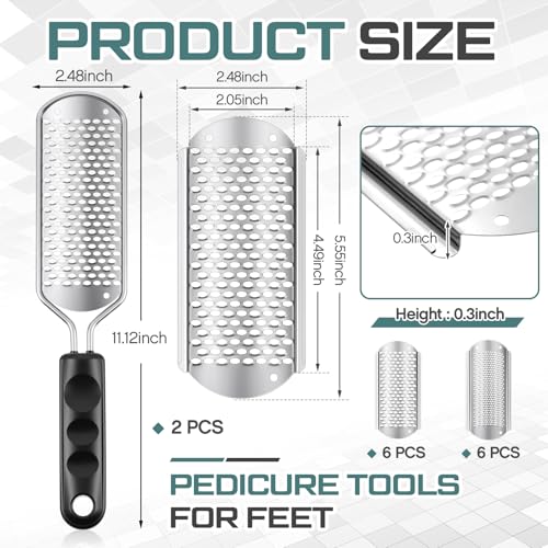 Moxweyeni 14 Pack Colossal Foot File Pedicure Tools Sets with 2 Styles Large and Small Hole Replacement Callus Remover Blades, Stainless Steel Detachable Pedicure Foot Rasp for Dead Skin Remover