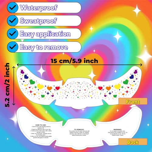 Glitter Freckles Rainbow Pride, 6-Pack Face Tattoo Sparkle Heart Freckles Makeup Patches for Face Rave Accessories (Pride Rainbow)
