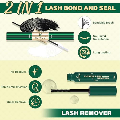 KEYYOU Manga Lash Clusters Kit 8-18mm Eyelash Clusters Kit DIY Lash Extension Natural Fairy Cluster Lashes 144pcs with Lash Bond Seal Remover Applicator Soft Thin Band(Faye)