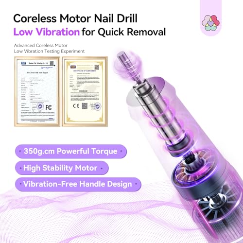 SAVILAND Advance Nail Drill Professional: 40000 RPM Powerful Torque Electric Nail File Low Vibration with Rainbow Light 15H Long Battery Life Coreless Motor Quiet for Quick Acrylic Removal PRO Salon
