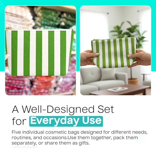 Aspen Lane Makeup Bag Set of 5 Waterproof Cosmetic Bags for Women Travel Makeup Bag Organizer Small Makeup Pouch Bulk Gifts for Bridesmaids Bachelorette Party and Travel Pouches white Green