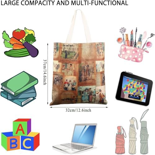 WCGXKO Vintage Romance Bookish Gift Tote Bag Book Bag for Classic Novel Lover