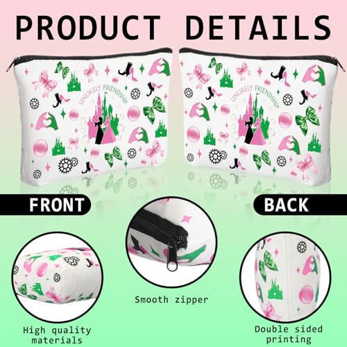 12 Pack Musical Witch Pink and Green Gifts Bulk Easter Mother's Day Party Favors Princess Makeup Cosmetic Bags 3D Friendship Pouch Women Zipper Travel Organizer for Birthday Evil Fan Lover