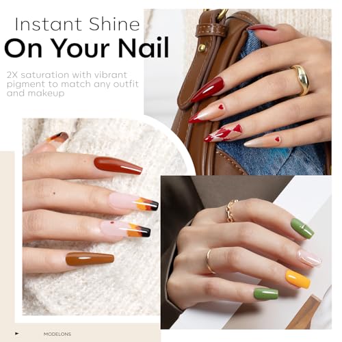modelones 40 Pcs Gel Nail Polish Set, 36 Colors Easter Red Nude Brown Green Pink White Black Gel Nail Polish Kit Purple Blue Nail Art with Base Coat& Matte Glitter Glossy Top Coat DIY LED Gift