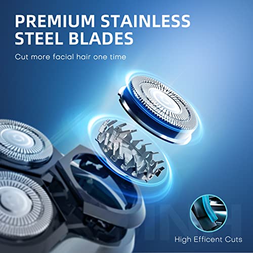Electric Razor for Men, 3D Rechargeable Waterproof IPX7 Electric Shaver for Men Wet & Dry, Cordless Rotary Razor with Beard Pop-up Trimmer, 1 Hour Fast Charging, 4D Floating Head