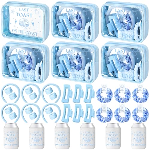 Meanplan 6 Pack Last Toast on the Coast Bachelorette Party Favors Blue Coastal Bridesmaid Proposal Gifts Makeup Bag Claw Clip Wristband Scrunchies Hairband Can Sleeve Bridal Show Wedding Gifts