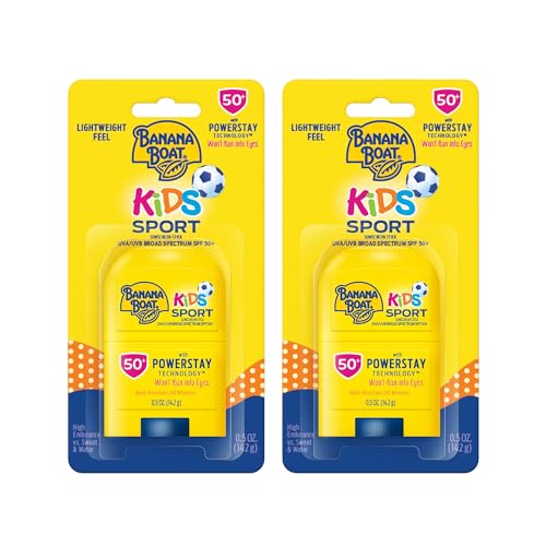 Banana Boat Kids Sport Sunscreen Stick Travel Sunscreen, SPF 50, 0.5oz each, Twin Pack