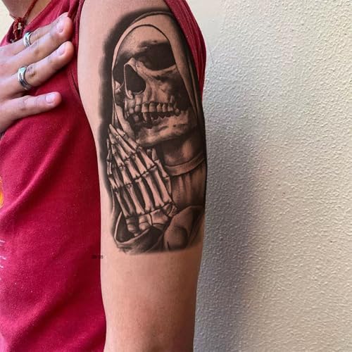 2 Sheets Temporary Tattoos Stickers Sister Skull Religion Old School Designs For Men Waterproof Arm Leg Fake Body Art, Gym & Parties Bold Masculine Decals
