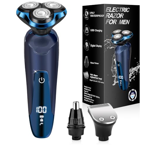 Electric Razors for Men ? 3D Head Shavers, Wet & Dry Cordless Shaver, IPX7 Waterproof with Beard/Nose Trimmer & Face Cleaning Brush, Men¡¯s Shaving Kit, Ideal Gift for Men