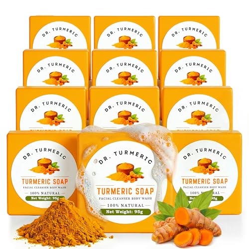 Turmeric Soap Bar | Face & Body Cleanser | Moisturizing | Lathering | Deep Cleansing | Evens Skin Tone | Refreshing Scent | Radiant Skin| 12 Pack