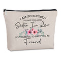 Sister In Law Gifts Zipper Makeup Bag - Friendship Gifts for Unbiological Sister - Birthday, Christmas, Wedding Novelty Present Ideas for Women, Friends