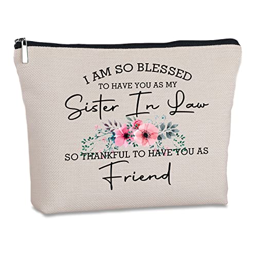 Sister In Law Gifts Zipper Makeup Bag - Friendship Gifts for Unbiological Sister - Birthday, Christmas, Wedding Novelty Present Ideas for Women, Friends