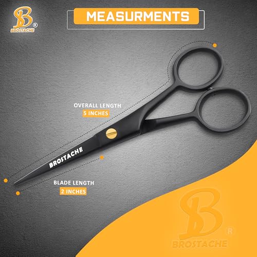 5¡± Professional Beard and Mustache Scissors, German Steel Beard Scissors Come with Mustache Comb, Beard Comb and Carrying Pouch. Grooming Scissor for All Facial Hair Scissors (Black)