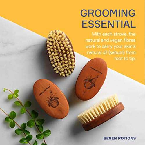 Seven Potions Vegan Beard Brush for Men ? 100% Sisal Plant Fibre & Pear Wood ? Firm Bristles to Gently Tame/Soften/Exfoliate ? 100% Natural, Non-Synthetic