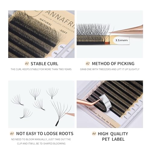 7D Premade Fan W Shape Eyelash Extensions 0.07 D Curl 8-15mm Mix Volume Self Fanning False Lashes Makeup Supplies Professional Use Lash Extension(0.07 D, 8-15mm Mix)