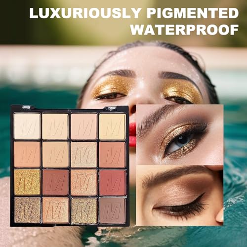 16 Colors Brown Eyeshadow Palette, Brown Eyeshadow with Metallic and Matte Finishes, High-Pigment Eye Makeup Pallet with a Long-Wearing Formula, Eyeshadow Pallet for Halloween Parties Christmas