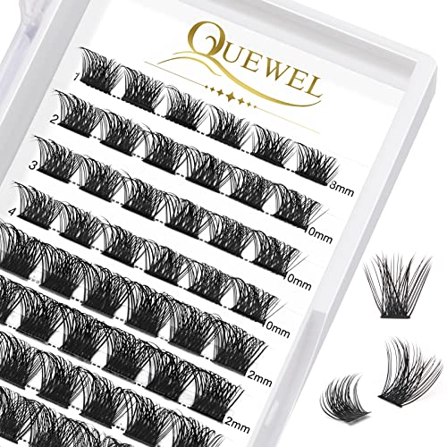 QUEWEL Cluster Lashes 72 Pcs Wide Stem Individual Lashes C/D Curl 8-16mm Length + Lash Bond, Black Cluster Eyelash Glue For DIY Eyelash Extensions
