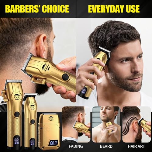 BILLAR¢ç Professional Barber Clippers and Trimmer Set - Foil Shaver Professional Hair Clippers for Men, Mens Cordless Hair Clipper for Barbers Haircut Kit£¨Golden£©