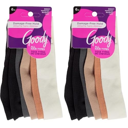Goody Ouchless Jersey Fabric Headwraps, Wide Cloth Headbands, Neutral Colors, For Women and Men,6 Ct (Pack of 2)