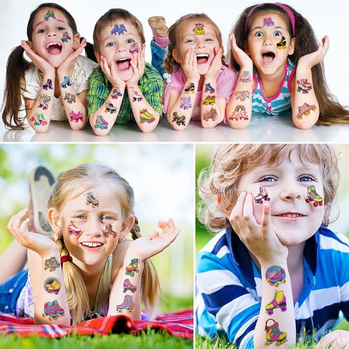 12 Sheets Roller Skate Temporary Tattoos, 80s 90s Roller Skating Birthday Party Supplies Decorations Roller Skating Party Favors Goodie Bag Fillers Party Game Gifts School Classroom Rewards