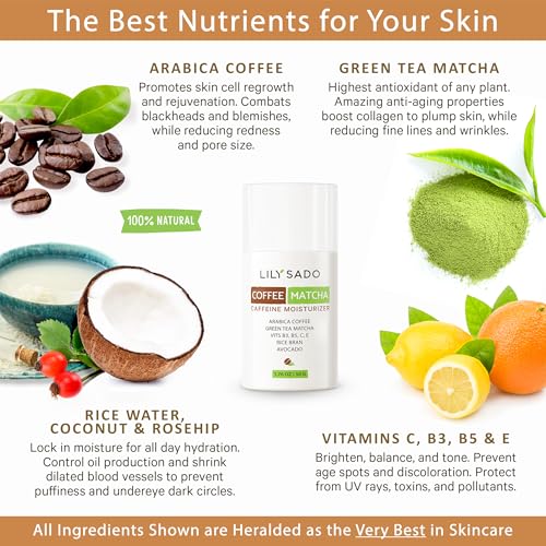 LILY SADO TEA+C¢â Coffee & Matcha Face Moisturizer - Natural Vegan Caffeine Facial Cream w Green Tea & Arabica Coffee Beans - Best Antioxidant, Anti-Wrinkle Moisturizing Lotion - Softens & Firms