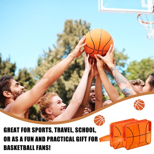 12 Pcs Basketball Clear Makeup Bag Cosmetic Snack Bag with Zipper Handle PVC Pouch Waterproof Travel Toiletry Handbag Accessories for Woman Friends Basketball Birthday 2026 Senior Night Team Gift
