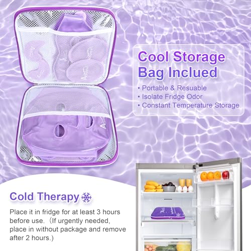Atsuwell Cooling Ice Face Eye Mask Set for Dark Circles and Scented Lavender Throw Pillow and Flaxseed Fluffy Microwave Heat Pad for Pain Relief, Muscle Ache, Joints, Neck, Back Pain, Purple