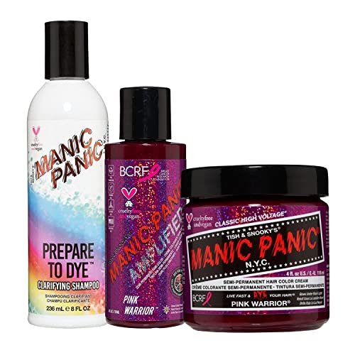 MANIC PANIC Pink Warrior Hair Dye Amplified Bundle with Pink Warrior Classic and Prepare to Dye Clarifying Shampoo