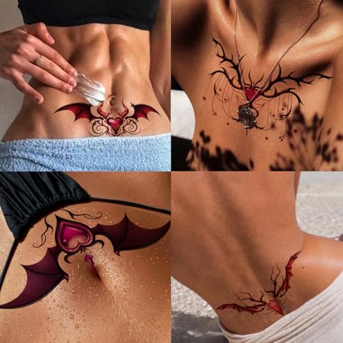 24 PCS Sexy Belly Temporary Tattoos for Women Ladies - Realistic Chest Abdomen Waist Tattoos for Women Body Art
