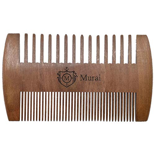 Murai by Giorgio GIOWC Wooden Beard Combs for Men - Dual Action Fine & Wide Tooth Wood, Perfect for Use with Balms and Oils, Cherrywood Pocket Comb for Beard & Moustache.