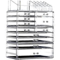 Cq acrylic 4 Pack Clear Skincare Organizer for Vanity,Stackable 11 Drawers Make Up Organizer,Cute Cosmetic Organizer for Vanity Jewelry,Hair Clip,Beauty,Skincare Product Dresser Acrylic Desk Organizer