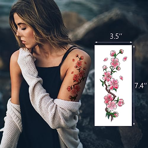 21 Sheets Sexy Flower Temporary Tattoos for Women, Waterproof 3D Bright Flora Tattoo Stickers for Girls, Rose, Peach Blossom, Chrysanthemum Various Tattoo Flower Temporary Fake Tattoos