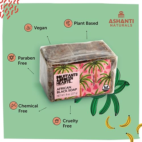 Ashanti Naturals Authentic African Black Soap Bar | Cleansing and Nourishing Black African Soap Bar| Acne Bar Soap with Shea Butter and Coconut Oil (8oz)