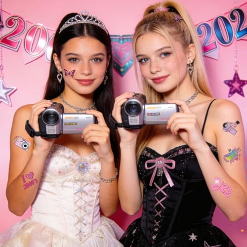Y2K Temporary Tattoos Decor, 200+ Y2k Birthday Party Decorations, Cool 2000s Cyber Trendn Tattoo Stickers for Teens Retro 00s Bachelorette Party Favors Supplies