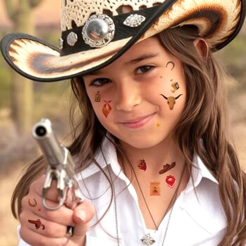 Hying 12 Sheets Cowboy Temporary Tattoos Westworld Cowboys Tattoos Stickers Waterproof Cartoon Makeup Face Tattoos for Birthday Party Decorations