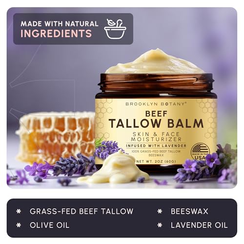 Brooklyn Botany Beef Tallow Balm ? Grass Fed Beef Tallow for Skin and Face ? Nourishing Face Moisturizer Infused with Lavender ? 2 oz