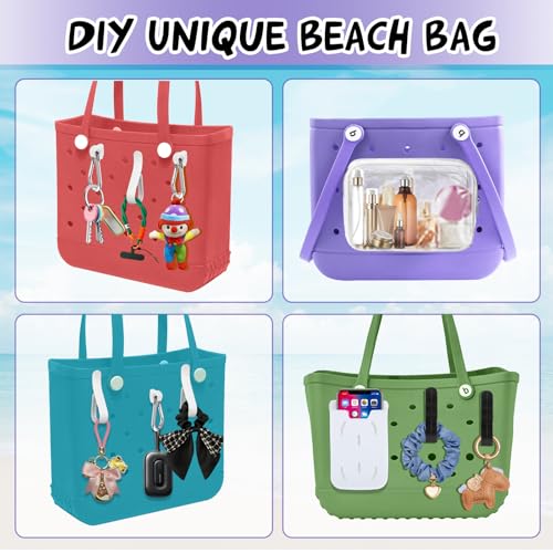 16 PCS Beach Bag Accessories Including Bag Hooks, Insert Key Chain Holder, Divider Tray, Clear Insert Bags,Replacement Rivets,Phone Holde (white)