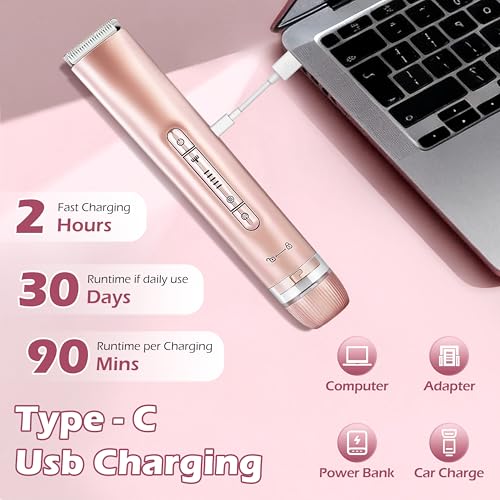 2 in 1 Women Electric Shaver Dual Head Bikini Trimmer for Women IPX7 Waterproof Wet & Dry Use Body Hair Trimmer and Facial Hair Remover Body Shaver for Bikini Underarm Leg Arm Body Face