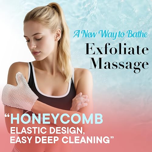 Bath Mitt - Exfoliating Glove, Honeycomb Body Scrubber,Massage Body Scrub Gloves for Home Spa,Mitt Sponges for Cleaning Body,Deep and Gentle,Fast foaming (White(Softer,Medium Size))