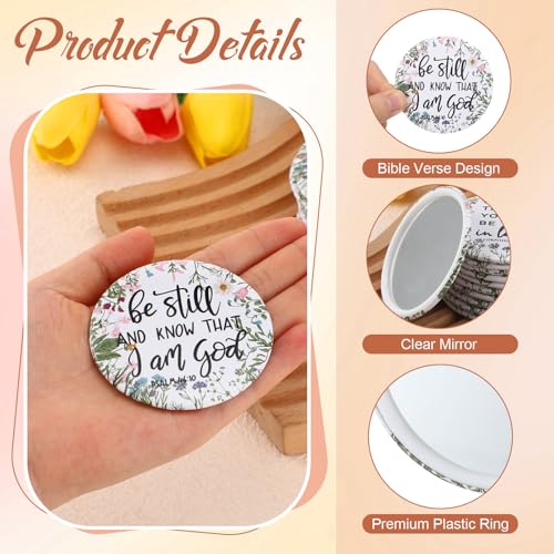 60 Pcs Mini Christian Compact Mirrors for Women Wildflower Bible Verse Pocket Purse Mirrors Inspirational Religious Scripture Gifts for Women Day Employee Mom Coworkers Church Party Favor