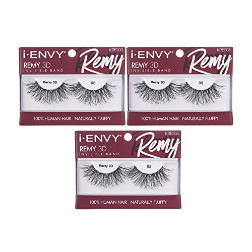 i?ENVY Remy False Eyelashes 3D Collection, Invisible Band, 100% Human Hair Lashes (3 Pack)