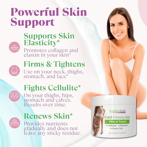 Brazilian Belle Cold Firming Gel - Skin Tightening & Anti Cellulite Gel with Caffeine - Advanced Skin Firming & Body Firming Cream for Loose & Sagging Skin