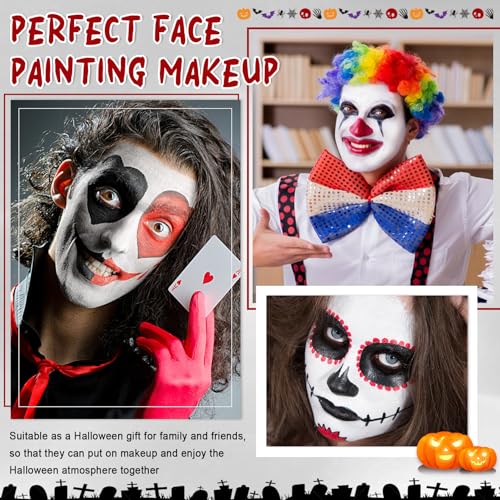 Halloween Joker Clown Makeup Kit, White Black Red Face Body Paint with Red Clown Nose, Professional Halloween SFX Cosplay Makeup Kit for Adults